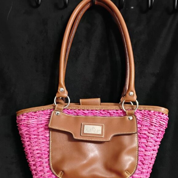 American Living Pink and Brown Woven Tote Bag - Picture 3 of 16